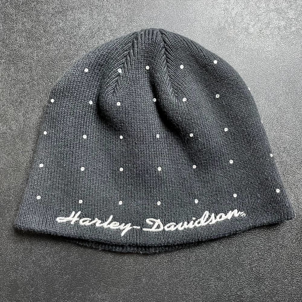Harley-Davidson Rhinestone Knit Hat Youth One Size Black Motorcycle Beanie